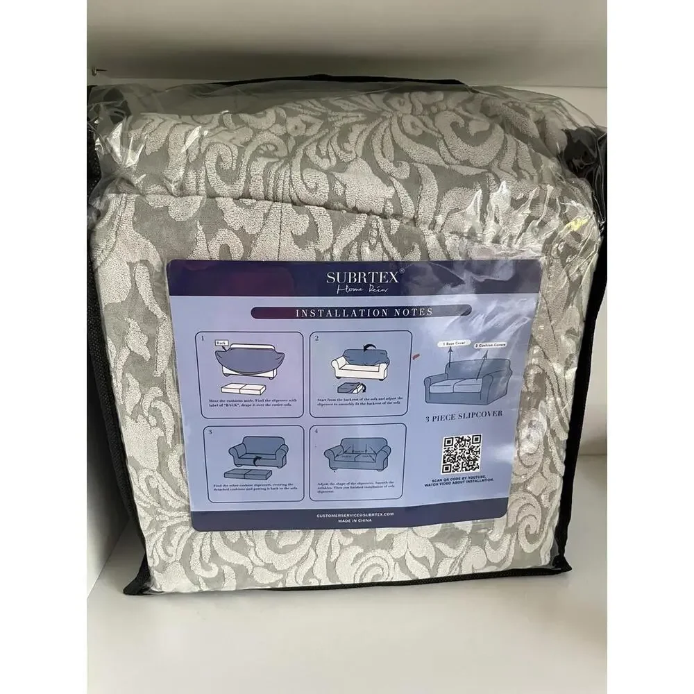 Subrtex Medium 3 PC Jacquard Sofa Slipcover‎ Light Smoky Gray